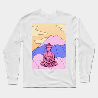 Vibrant Pink Purple and Yellow Buddha Graphic Long Sleeve T-Shirt